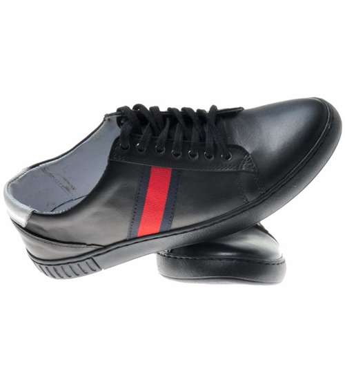 Czarne sportowe buty męskie z naturalnej skóry /661-51 S117/