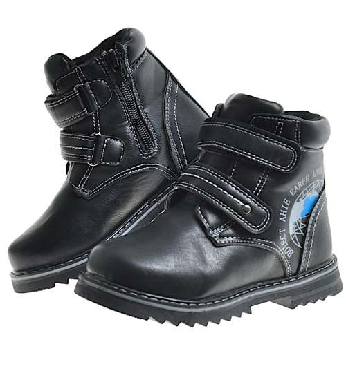 Zimowe buty chłopięce z rzepami Czarne /G7-1 9847 S298/
