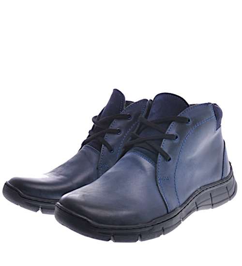Skórzane buty męskie z ociepleniem Granatowe /H5 12930 S154/
