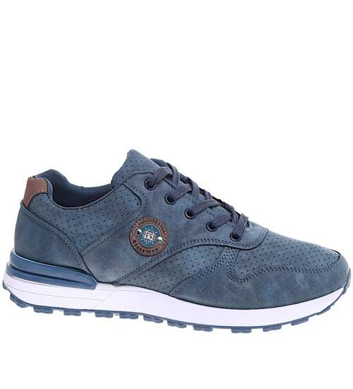 Sznurowane niebieskie męskie buty sportowe /G8-3 15896 T482/