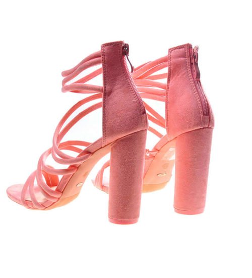 Damskie sznurkowe sandały na słupku Różowe  /X4-5 5089 S290/