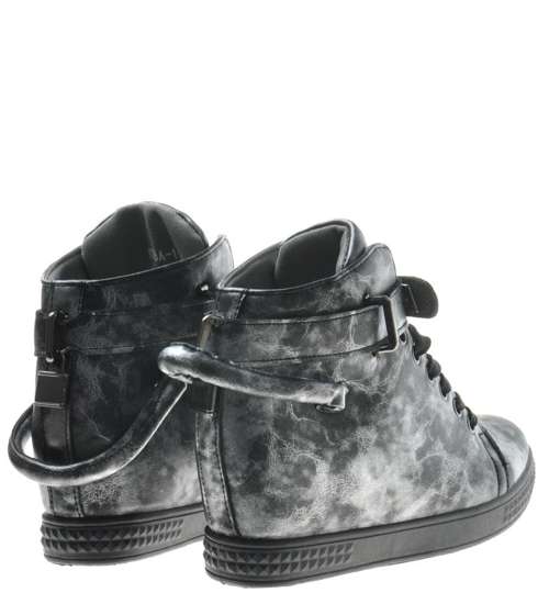Czarno srebrne trampki sneakersy na koturnie z kłódką /D9-3 7453 S293/