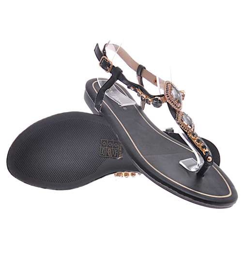 Czarne sandały japonki na płaskim obcasie /A9-2 12210 T695/