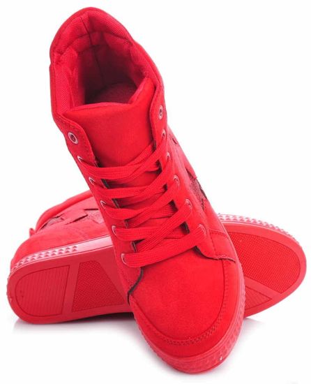 Sznurowane trampki sneakersy na średnim koturnie CZERWONE /G4-1 1449 S492/