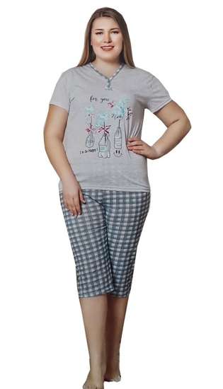 Szara damska piżama z kwiatami Size Plus /E10-1 7659 S192/