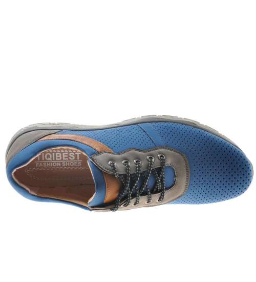 Męskie sportowe wiązane ażurowe buty Granatowe /A8-3 8758 S399/