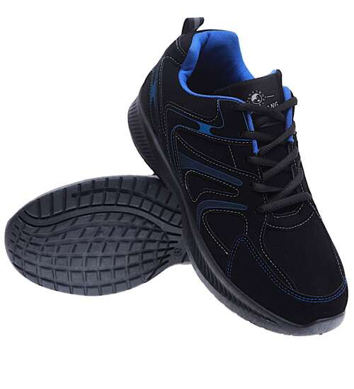 Sznurowane męskie buty sportowe Czarno granatowe /D8-1 15747 T378/