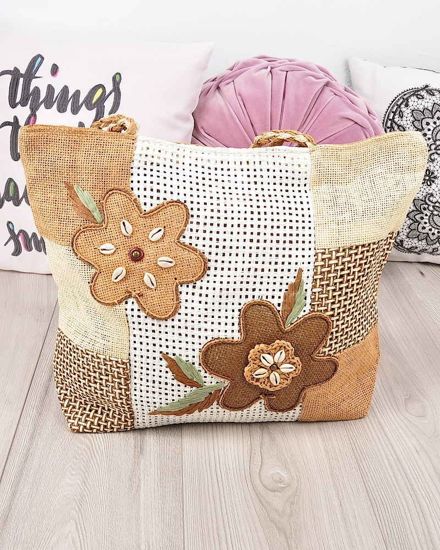 Shopper Bag- torba na zakupy- Naszywki kwiaty /D6-2 HT88 S192/