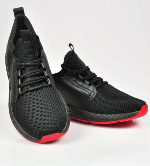 Sportowe buty męskie z czerwoną podeszwą CZARNE /xxx 3637 S214/