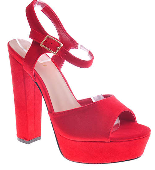 Czerwone sandały damskie na słupku i platformie F4-1 12112 S206/