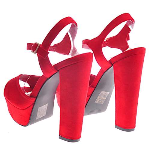 Czerwone sandały damskie na słupku i platformie F4-1 12112 S206/