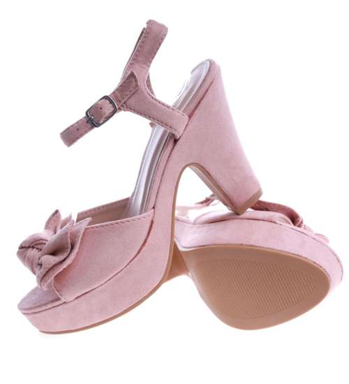 Różowe damskie sandały na obcasie i platformie /G10-3 14088 S247/