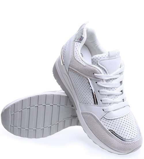 Biało szare sneakersy damskie na niskim koturnie /A10-3 15594 T489/