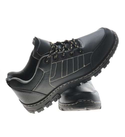 Sznurowane męskie buty trekkingowe Czarne /G12-1 9727 S400/