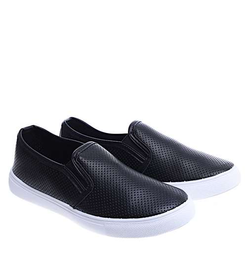 Czarne wsuwane ażurowe tenisówki slip on /G9-2 14771 T283/