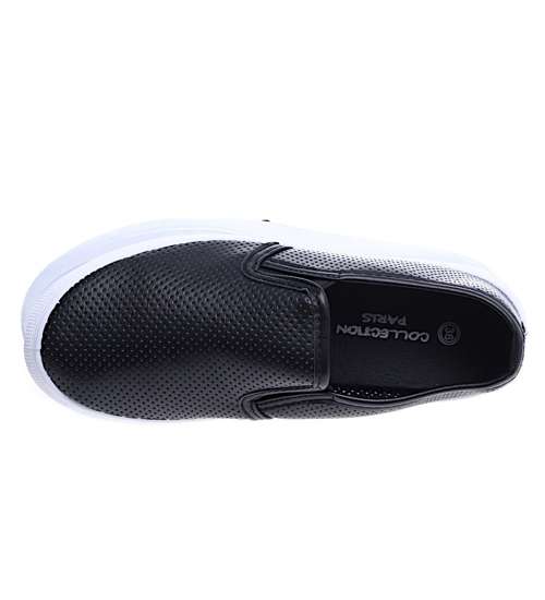 Czarne wsuwane ażurowe tenisówki slip on /G9-2 14771 T283/