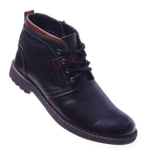 Ocieplane męskie buty sztyblety ze skóry naturalnej Czarne /H5 10142 222-2 kol975 R166/