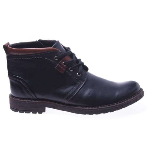 Ocieplane męskie buty sztyblety ze skóry naturalnej Czarne /H5 10142 222-2 kol975 R166/