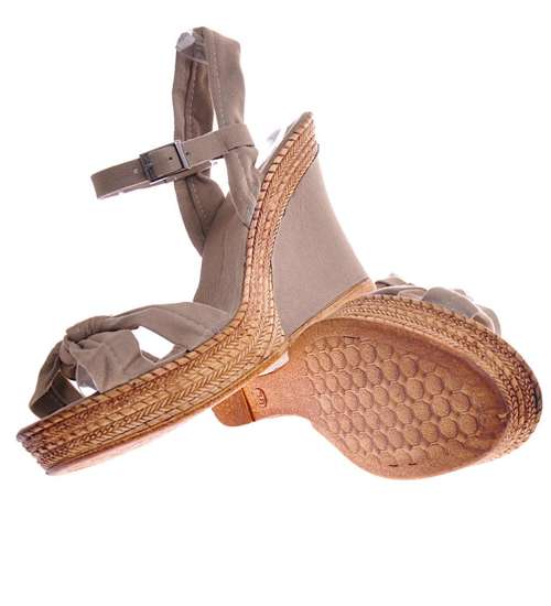 Klasyczne sandały na koturnie Khaki /G11-1 11687 T271/