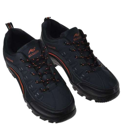 Sznurowane męskie buty trekkingowe Granatowe /A5-1 9468 S448/
