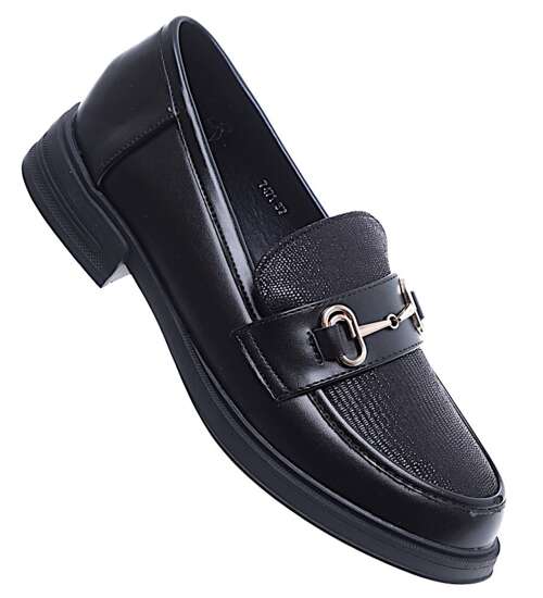 Wsuwane wiosenne czarne loafersy damskie /C2-1 15482 T249