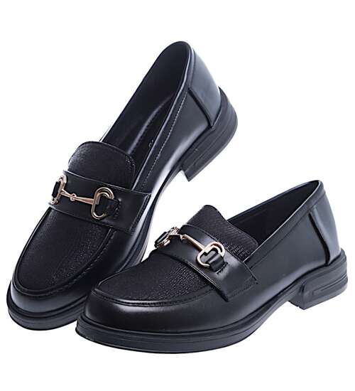 Wsuwane wiosenne czarne loafersy damskie /C2-1 15482 T249