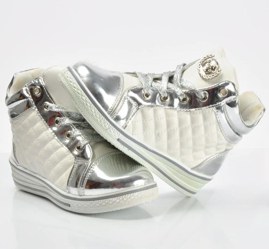 Sportowe buciki na niskim obcasie White/Silver /C1-3 4037 S191/