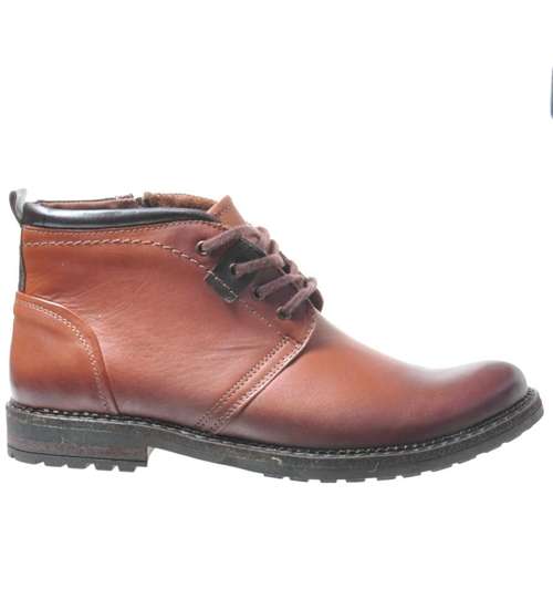 Ocieplane męskie buty sztyblety ze skóry naturalnej Brązowe /H3-4 10817 R147/