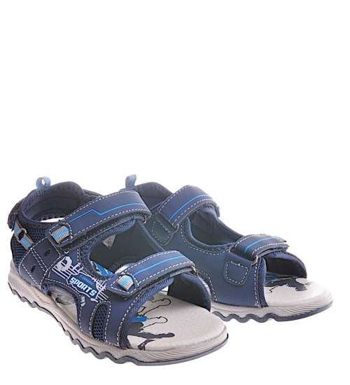 Granatowe chłopięce sandały z rzepem /F8-3 12031 T393/