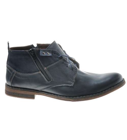 Wyprzedaż- Skórzane męskie buty zimowe Granatowe / BIU 7693 R724/