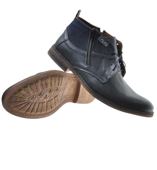 Wyprzedaż- Skórzane męskie buty zimowe Granatowe / BIU 7693 R724/