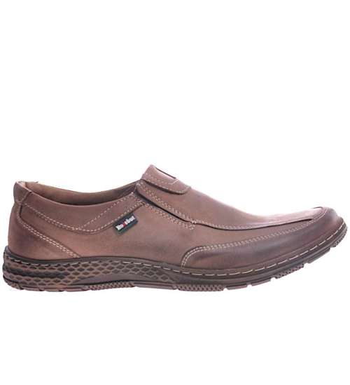 Casualowe męskie buty skórzane Brązowe /D6-2 11040 D111/