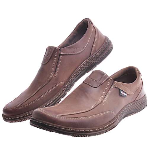 Casualowe męskie buty skórzane Brązowe /D6-2 11040 D111/