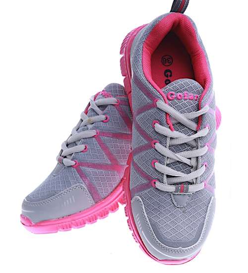 Lekkie sportowe buty damskie szaro różowe /C5-3 13748 S203/