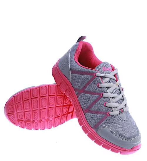 Lekkie sportowe buty damskie szaro różowe /C5-3 13748 S203/