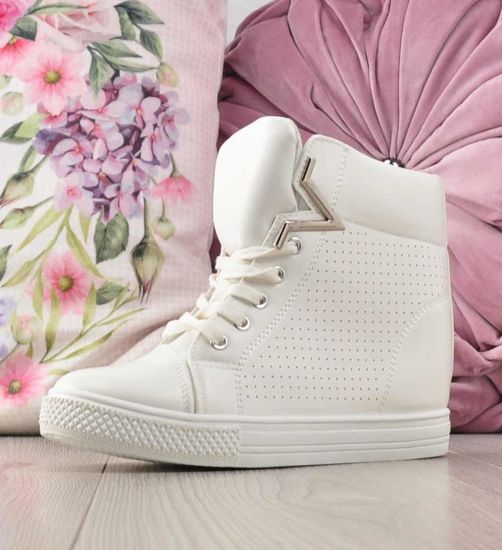 Białe trampki sneakersy na koturnie D8-3 2248 S213/