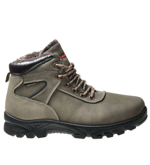 Ocieplane męskie buty trekkingowe Khaki /B6-3 6743 S490/