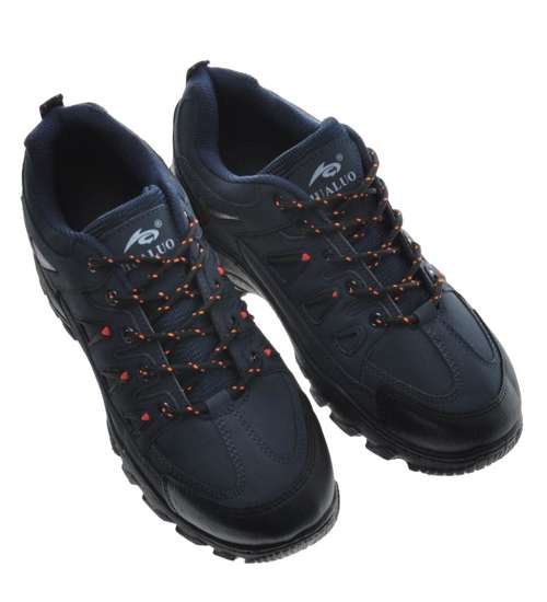 Sznurowane męskie buty trekkingowe Granatowe /G4-1 9769 S492/