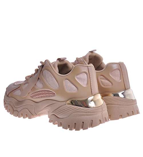 Sznurowane sneakersy damskie Khaki /A9-3 10669 W415/