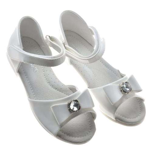 Dziewczęce sandały z kokardą Białe /B6-1 8608 S193/