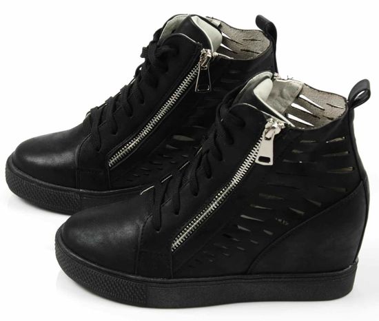Ażurowe trampki sneakersy na koturnie CZARNE /F4-2 Ae696 S239/ 