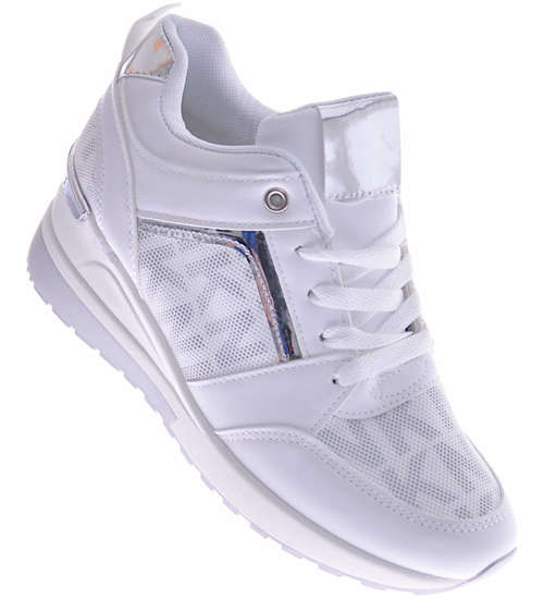 Białe trampki sneakersy na niskim koturnie /F7-2 12423 T650/
