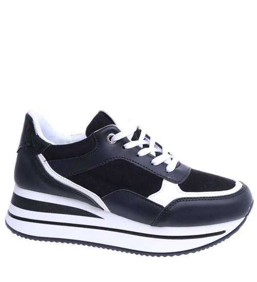 Czarne damskie buty sportowe na platformie i koturnie /C1-2 14780 T346/