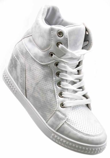 Trampki sneakersy na niskim koturnie SREBRNE /D7-2 2307 S3/