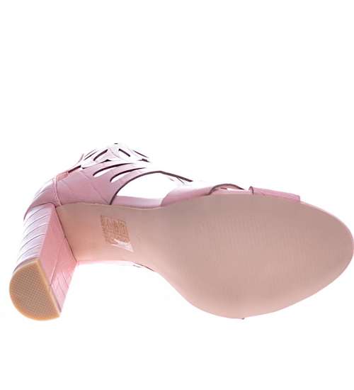 Ażurowe różowe sandały na słupku /E1-2 11336 T396/
