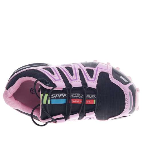 Różowo czarne wiązane dziewczęce sneakersy /F3-3 13172 T145/