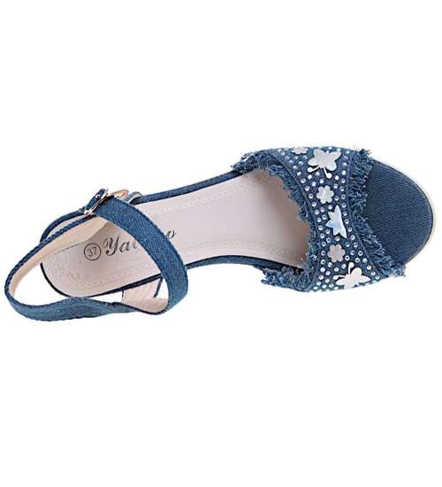 Niebieskie sandały damskie na obcasie i platformie /B7-3 16230 T230/