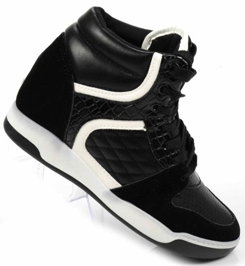 Trampki sneakersy na średnim koturnie /E9-2 Ae144 t218/ Czarne