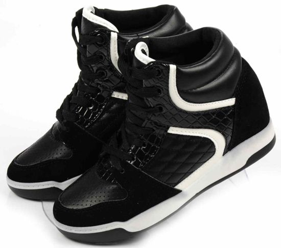 Trampki sneakersy na średnim koturnie /E9-2 Ae144 t218/ Czarne