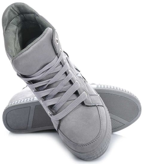 Sznurowane trampki sneakersy na średnim koturnie SZARE /G4-1 1449 S492/